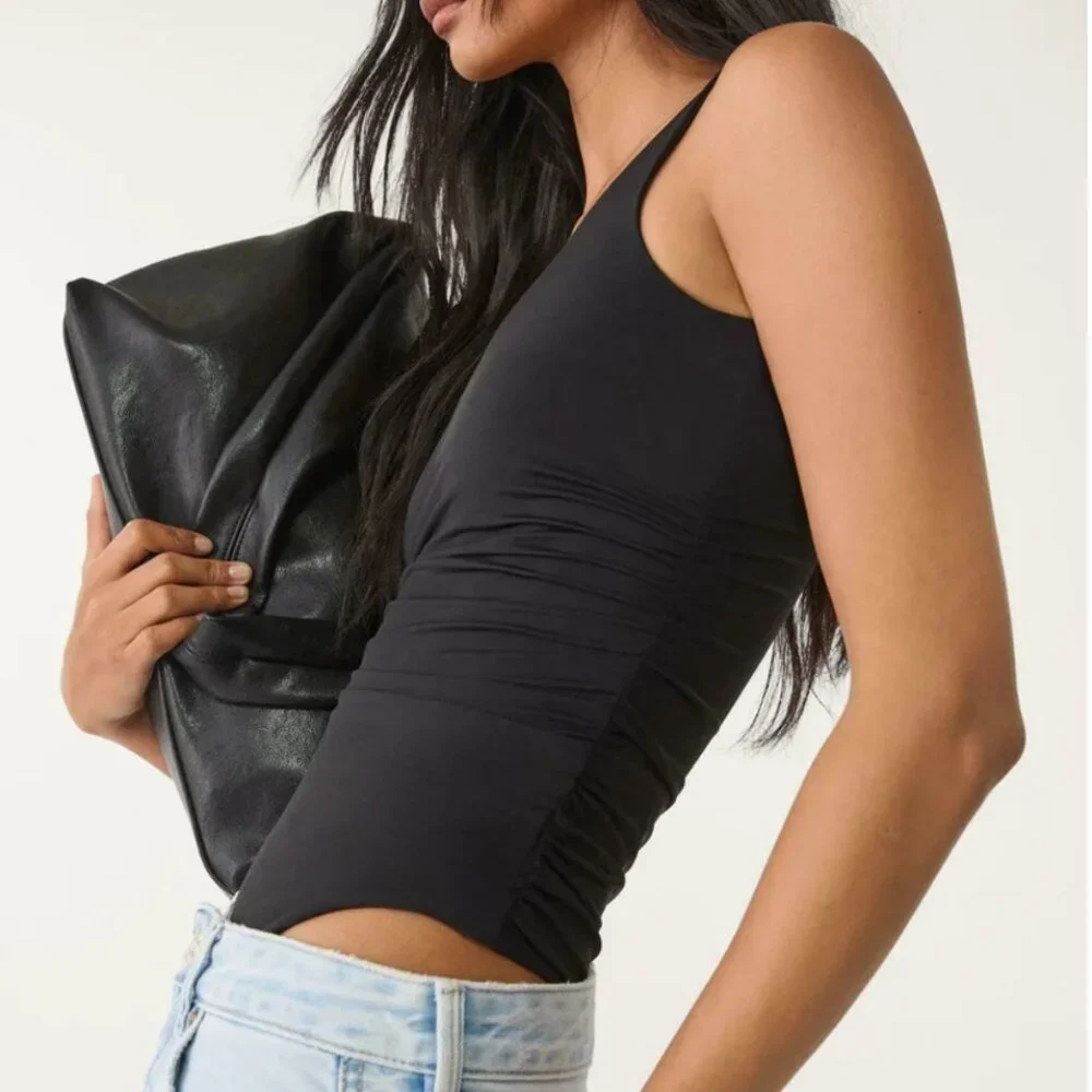 ZARA — Ruched Polyamide Bodysuit - Size M – New with Tags – Black
